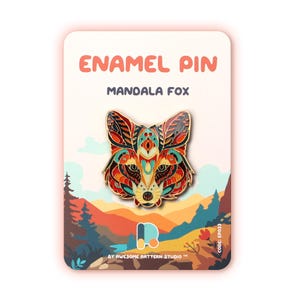 Mandala Räv Emaljnål – Kavajnål i Hård Emalj med Djurmotiv, Boho Rävbrosch, Smycken med Skogsmarksvildliv, Smart Naturgåva EP033