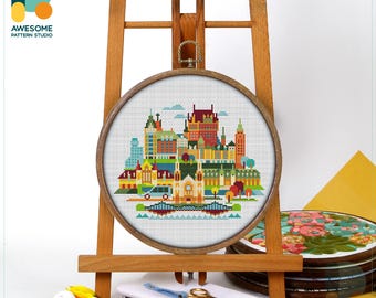 Quebec City, Canada, North America Cross Stitch Pattern and Kit  Modern Needlework Art and Embroidery Sampler, CS1018