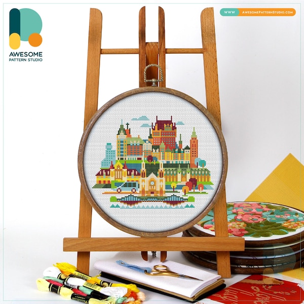 Quebec City, Canada, North America Cross Stitch Pattern and Kit  Modern Needlework Art and Embroidery Sampler, CS1018