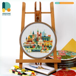 Krakow, Poland, Europe Cross Stitch Pattern and Kit - Modern Cross Stitch Hoop Art, Needlework Art Delight, CS935