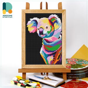 Colorful Koala Cross Stitch Pattern and Kit - Modern Cross Stitch and Embroidery Sampler for Needlework Art Enthusiasts, CS888