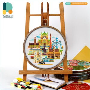 Brussels, Belgium, Europe Cross Stitch Pattern and Kit - Modern Needlework Art and Embroidery Sampler, CS1243