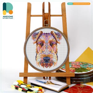 Airedale Terrier Cross Stitch Kit and Pattern - Modern Needlework Art for Pet Lovers, CS745