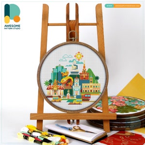 Phuket, Thailand, Asia Cross Stitch Pattern and Kit - Modern Embroidery Sampler for Stunning Needlework Art, CS631