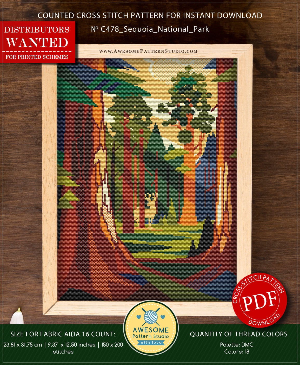 Kreuzstich-Set Sequoia National Park – Inkl. Stoff, Garn, Nadeln, Muster & Zubehör, 120 X 120 Stiche Auf AIDA 16