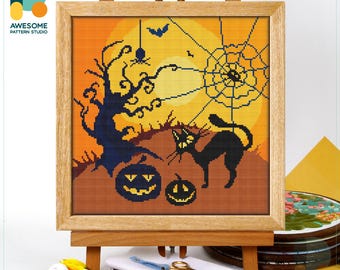 Halloween Night Cross Stitch Pattern and Kit: Modern Cross Stitch Needlework Art for Spooky Embroidery Sampler Lovers, CS1104
