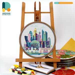 Abu Dhabi, UAE, Middle East Cross Stitch Pattern and Kit Modern Needlework Art Embroidery Sampler, CS644