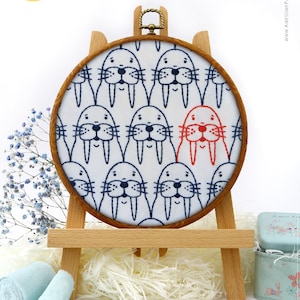 Red Walrus Pattern Embroidery Kit and Pattern - Modern Embroidery Art, Perfect Gift for Her and Him