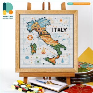 Colosseum, Italy, Rome Map Cross Stitch Pattern and Kit: Modern Needlework Art for Hand Embroidery Lovers, CS2550