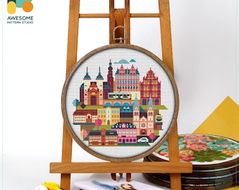 Heidelberg, Germany, Europe Cross Stitch Pattern and Kit - Modern Cross Stitch Needlework Art, PDF Pattern Included, CS1395