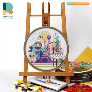 Las Vegas, USA, America Cross Stitch Pattern and Kit - Modern Cross Stitch Needlework Art for Creative Embroidery Lovers, CS072