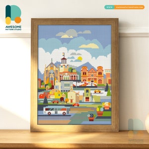 Santa Fe, USA Diamond Painting Kit: Modern 5d Diamond Painting Art Mosaic Kit Sampler, DS994