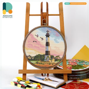 Bodie Island Lighthouse, USA Cross Stitch Pattern and Kit - Modern Needlework Art and PDF Pattern for Embroidery Lovers, CS1097