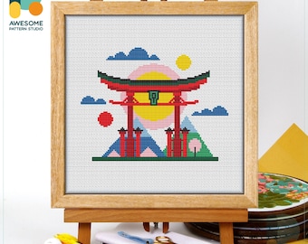 Itsukushima Shrine CS2368, Counted Cross Stitch Pattern KIT and PDF | Embroidery Pdf Pattern Download | Cross Stitch Kits