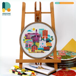 Sioux Falls, South Dakota, USA Cross Stitch Kit and Pattern Modern Cross Stitch Needlework Art Embroidery Sampler PDF Pattern, CS2171