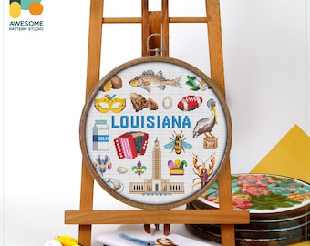 Louisiana, USA Collection Cross Stitch Pattern and Kit - Modern Cross Stitch Embroidery Sampler for Creative Needlework Art, CS1907
