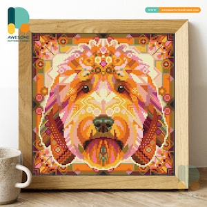 Mandala Goldendoodle DS2299, KIT fai da te per pittura diamante / Kit pittura diamante / Kit arte diamante per adulti / Kit punti diamante 5D trapano completo