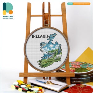 Ireland Cliffs of Moher Clare Map CS2571, Counted Cross Stitch Pattern KIT and PDF | Embroidery Pdf Pattern Download | Cross Stitch Kits