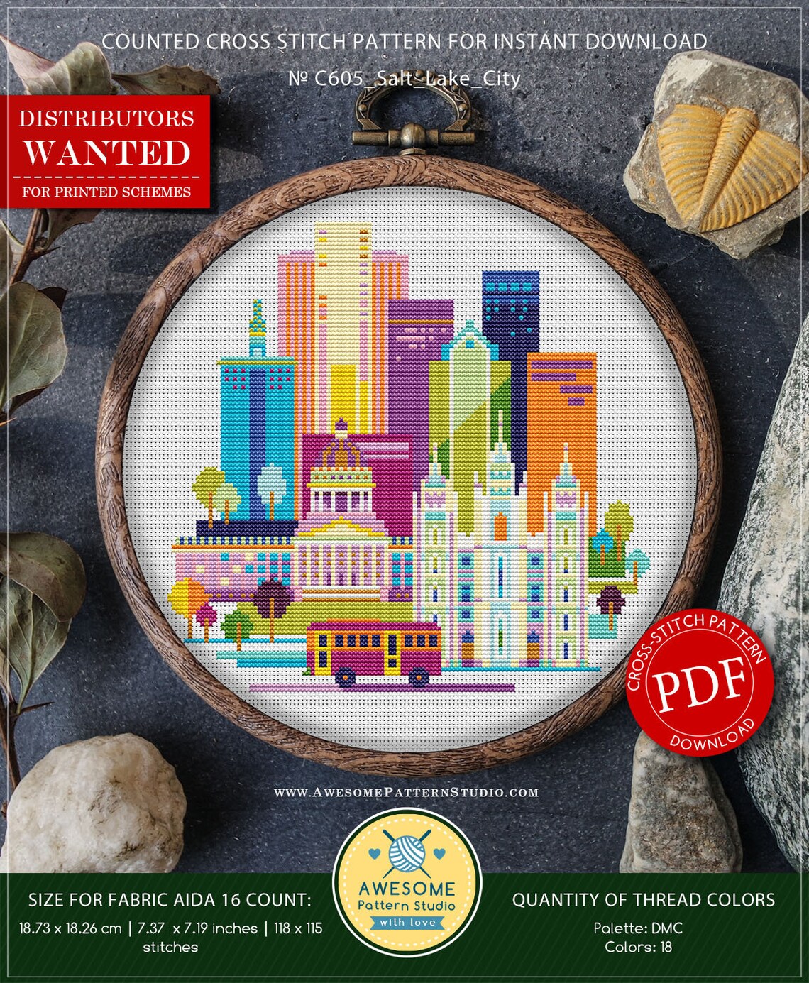 Salt Lake City P605 Cross Stitch Embroidery Pattern Download Etsy