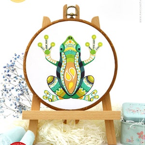 Mandala Frog Embroidery Kit and Pattern - Boho Decor and Modern Art for Adult Crafts