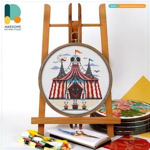 Haunted Circus Tent Cross Stitch Pattern and Kit - Modern Cross Stitch with Hand Embroidery Fun, CS2004