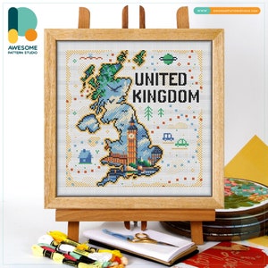 United Kingdom Big Ben London Map CS2566, Counted Cross Stitch Pattern KIT and PDF | Embroidery Pdf Pattern Download | Cross Stitch Kits