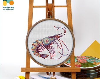 White Shrimp CS1292, Counted Cross Stitch Pattern KIT and PDF | Cross Stitch Embroidery | Pattern Instant Download | Cross Stitch Kits