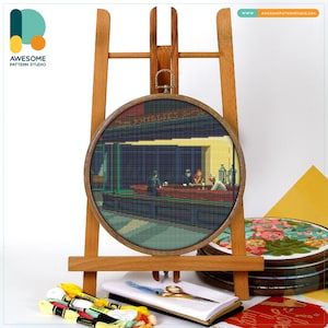 Nighthawks By Edward Hopper Cross Stitch Pattern and Kit - Modern Cross Stitch and Needlework Art for Creative Embroidery Lovers, CS2253