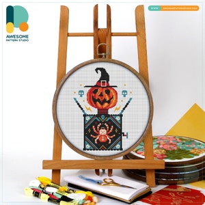 Jack-o&#39;-Lantern Surprise Cross Stitch Kit and Pattern: Modern Cross Stitch Embroidery Sampler for Festive Needlework Art, CS1996