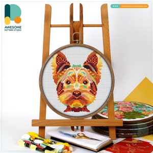 Yorkshire Terrier Cross Stitch Pattern and Kit - Modern Cross Stitch Needlework Art for Dog Lovers, CS1260