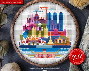 Bangkok #P119 Kreuzstich Stickmuster Stickdatei | Kreuzstichpackungen | Nadelspitzen Stickpackungen | Stich Design | Stickstiche