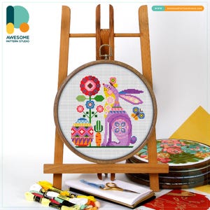 Colorful Easter Rabbit Cross Stitch Pattern and Kit: Modern Cross Stitch and Hand Embroidery Sampler for Needlework Art Lovers, CS1573