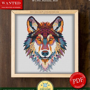 Mandala Wolf P440 Cross Stitch Embroidery Pattern Download Stitching Cross Stitch Designs Cross Stitch Embroidery Cross Designs image 2