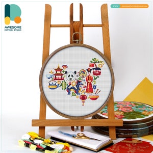 Chinese Culture Icons Cross Stitch Pattern and Kit: Modern Cross Stitch Needlework Art for Hand Embroidery Enthusiasts, CS841