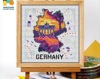 Brandenburg Gate, Germany, Berlin Map Cross Stitch Pattern and Kit - Modern Needlework Art and Embroidery Sampler, CS2556