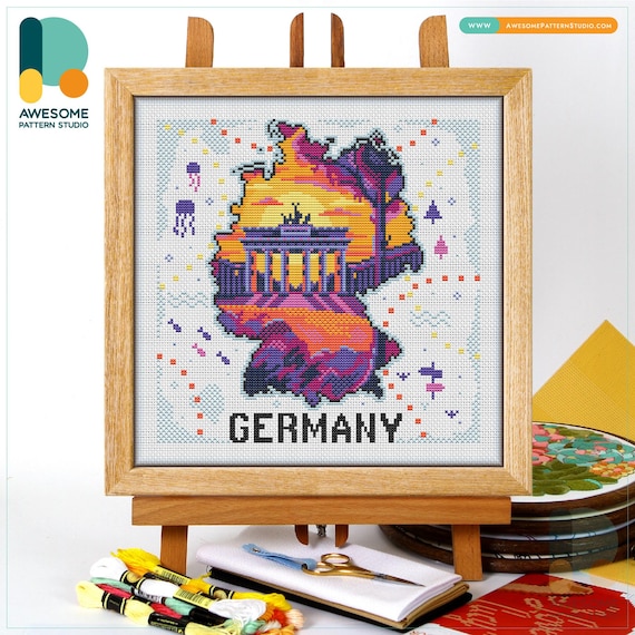 Brandenburg Gate, Germany, Berlin Map Cross Stitch Pattern and Kit - Modern Needlework Art and Embroidery Sampler, CS2556