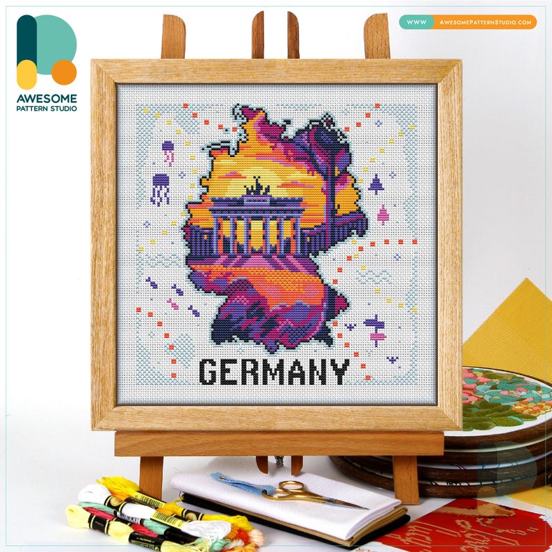 Brandenburg Gate, Germany, Berlin Map Cross Stitch Pattern and Kit - Modern Needlework Art and Embroidery Sampler, CS2556 CS2556(120 x 120)