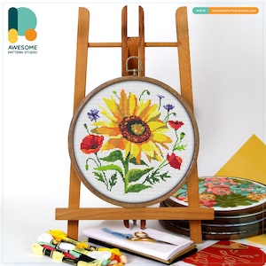 Sunflower Bouquet Cross Stitch Pattern and Kit - Modern Cross Stitch and Embroidery Sampler for Needlework Art Enthusiasts, CS978