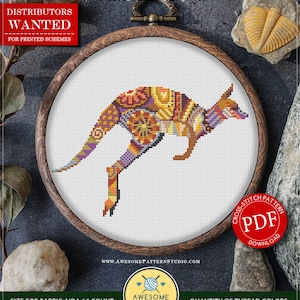 Mandala Kangaroo #P286 Cross Stitch Embroidery PDF Pattern Download | Stitching | Embroidery Kits | Embroidery Designs | Embroidery Stitches