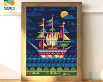 Colorful Sailing Ship Diamond Painting Kit: Modern 5d Diamond Painting Art, Perfect Mosaic Kit Sampler for Creative Craft Lovers, DS1575