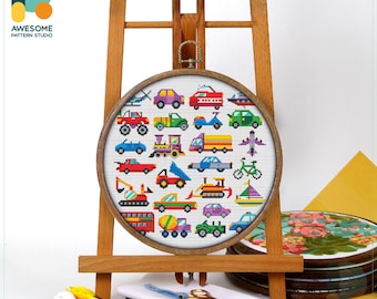 Vehicles Collection Cross Stitch Pattern and Kit  Modern Cross Stitch and Needlework Art for Creative Embroidery Enthusiasts, CS1650