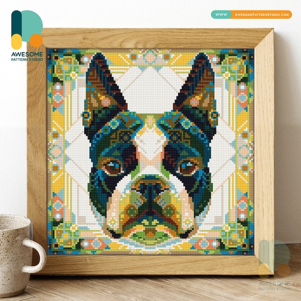 Mandala Boston Terrier DS685, DiamantMalerei DIY KIT | Tier | hunde | Natur | Volldiamant | Muster