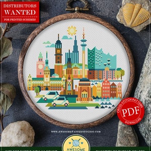 Hamburg, Germany #P1014 Cross Stitch Pattern Embroidery Pattern Download Cross Stitch Kits | Embroidery Kits | Cross Stitch Designs