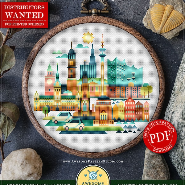 Hamburg Germany Cross Stitch Etsy