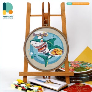 Shark CS056, Counted Cross Stitch Pattern KIT and PDF | Stitch Design | Pattern Download | Pdf Pattern Download | Embroidery Kits
