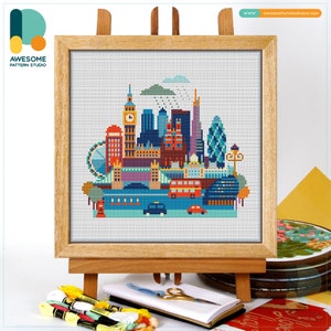 London, England, Europe Cross Stitch Pattern and Kit: Modern Needlework Art for Embroidery Lovers, CS135