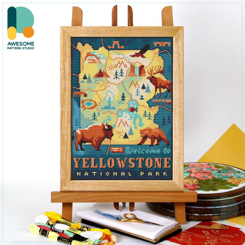 Yellowstone National Park, USA, America Cross Stitch Pattern and Kit: Modern Needlework Art for Beginners and Enthusiasts, CS2664 CS2664-2(120 x 162)