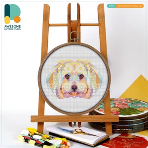 Mandala Coton de Tulear CS2112, Counted Cross Stitch Pattern KIT and PDF | Embroidery Pdf Pattern Download | Cross Stitch Kits