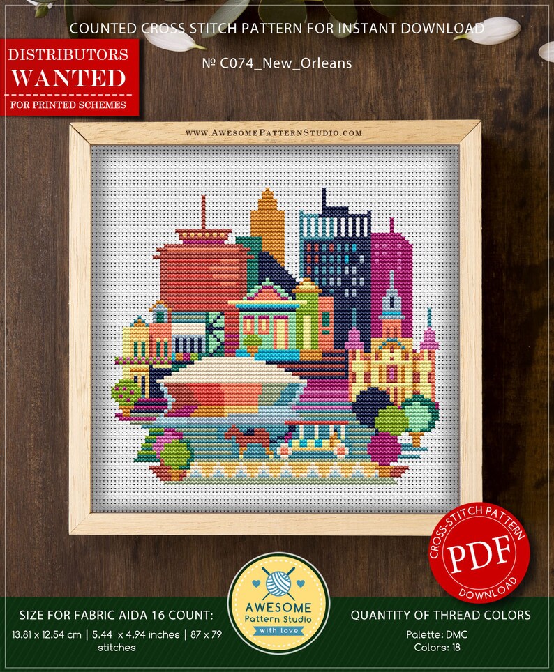 New Orleans P074 Embroidery Cross Stitch PDF Pattern Download Etsy
