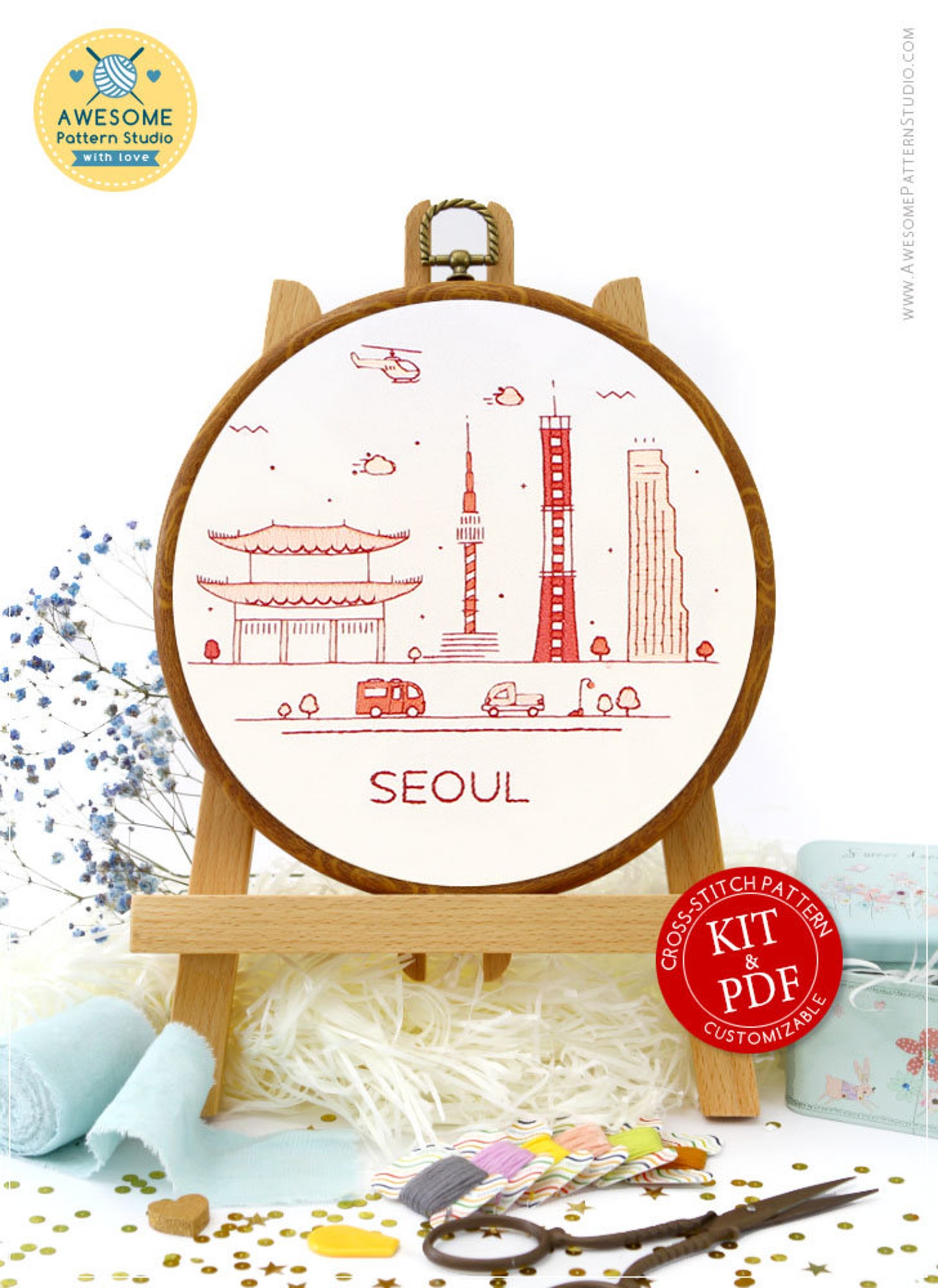 Seoul South Korea Embroidery EM164 Embroidery Pattern KIT and Etsy